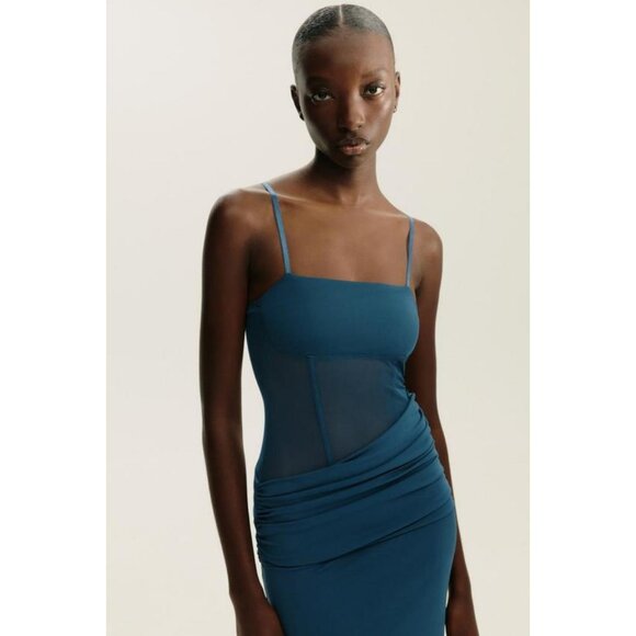ZARA LONG CONTRAST TULLE DRESS - Picture 1 of 8